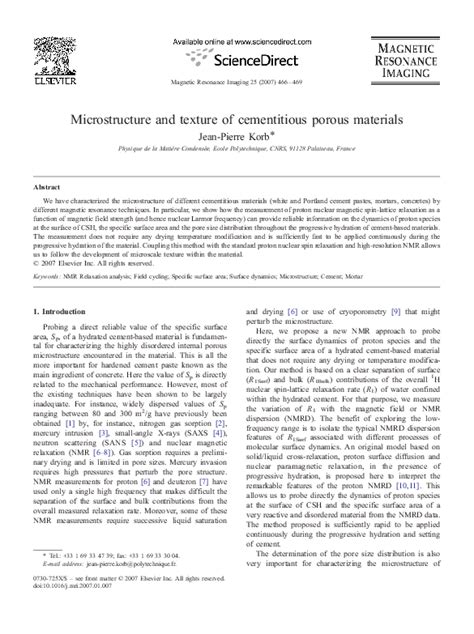 (PDF) Microstructure and texture of cementitious porous materials | jean-pierre Korb - Academia.edu