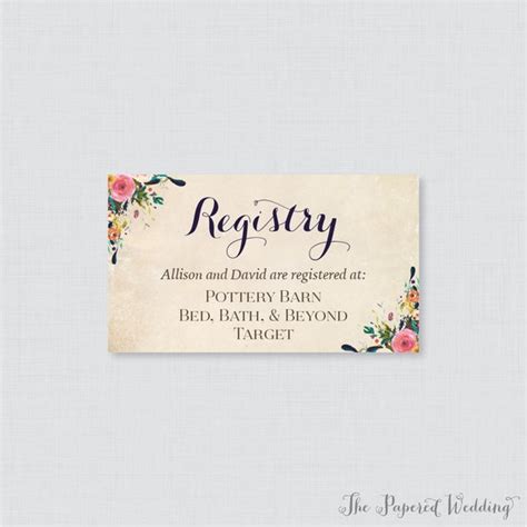 Printable OR Printed Wedding Registry Cards Floral Wedding - Etsy