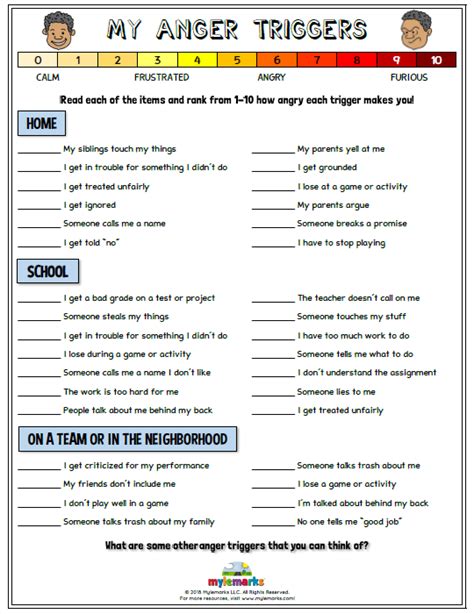 Anger Management Worksheets For Teens