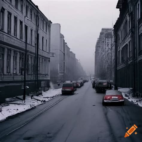 Photo of a bleak street in an eastern european town