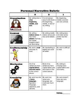 Personal Narrative Rubric - Grade 3 by Teacher Writer Mom | TpT