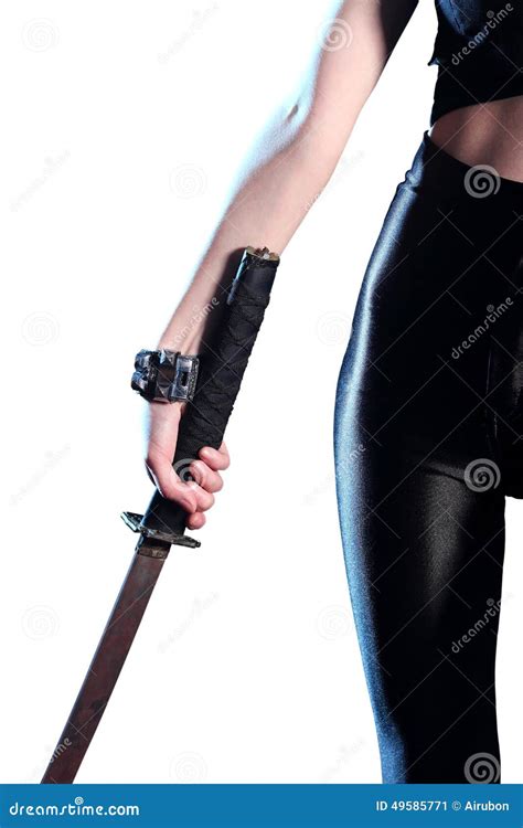 Woman Holding Katana Sword in Hand Stock Image - Image of combat, action: 49585771