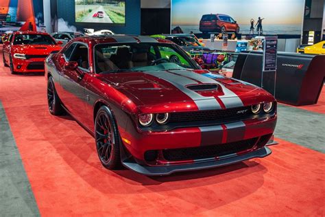 2017 Dodge Challenger SRT Hellcat in Octane Red with the optional Dual Carbon Fiber Stripes ...