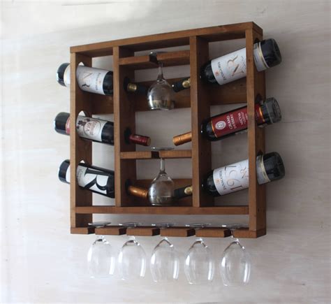 Wooden wine rack Hanging wine glass rack Rustic wine