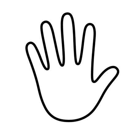 Human palm outline, stylized handprint trace. Black and white line art icon, vector illustration ...