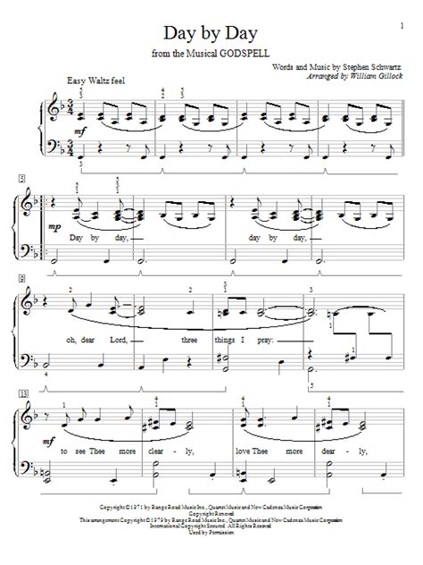 Day By Day (from Godspell) by Stephen Schwartz Sheet Music for ...