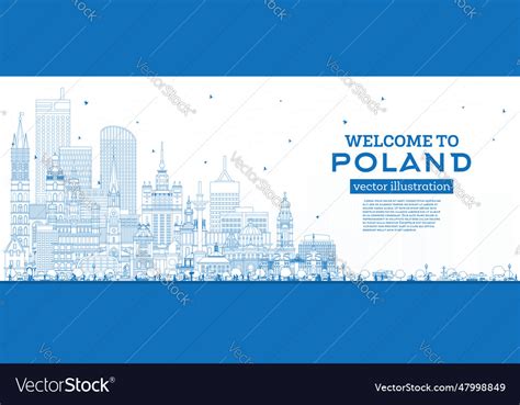 Outline poland city skyline with blue buildings Vector Image