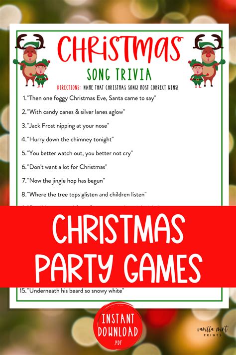 Christmas Song Trivia Game Christmas Music Trivia Printable Games Christmas Day Fun Holiday ...