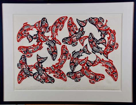 Marvin Oliver - Inuit Embossed Serigraph of Spawning Salmon Symbolizing ...