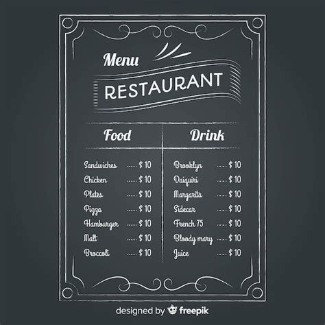 Free Vector | Restaurant menu template with chalkboard style