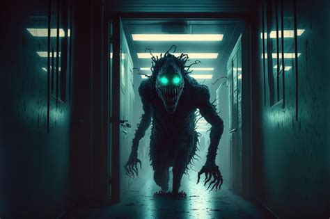 Premium Photo | Nightmare scary monster is walking down the dark ...