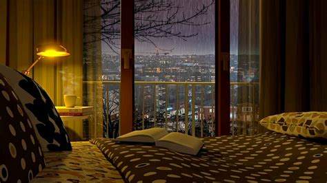 🎧 Cozy Bedroom Ambience - Night City View and Rain - 8 Hours Relaxation ...