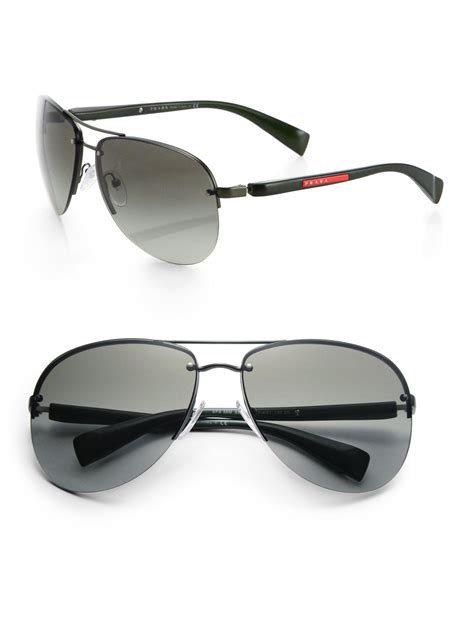 Prada 65mm Oversized Aviator Sunglasses in Green for Men | Lyst