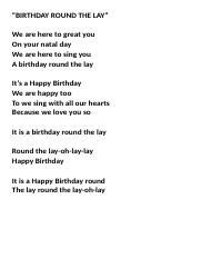 BIRTHDAY ROUND THE LAY.docx - “BIRTHDAY ROUND THE LAY” We are here to ...