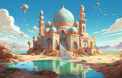 Premium AI Image | A painting of a mosque by person.