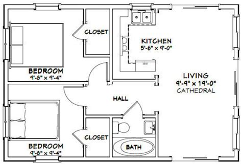 30x20 House 2-bedroom 1-bath 600 Sq Ft PDF Floor Plan Instant Download ...