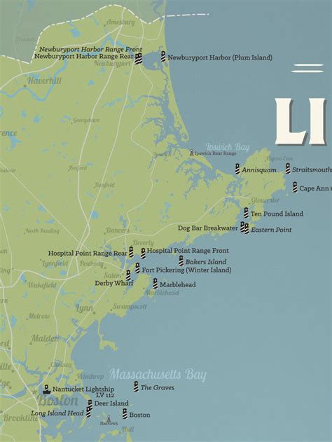 Massachusetts Lighthouses Map 18x24 Poster - Best Maps Ever