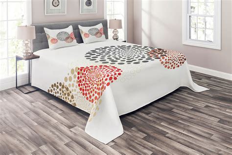 Abstract Coverlet Set King Size, Modern and Cool Design with Abstract Dots like and Circled ...