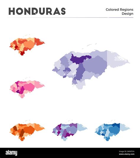 Honduras map collection. Borders of Honduras for your infographic. Colored country regions ...