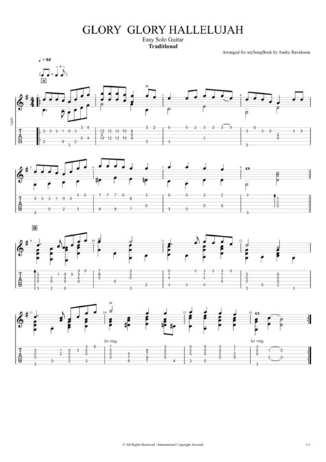 Glory Glory Hallelujah by Traditional - Easy Solo Guitar Guitar Pro Tab | mySongBook.com