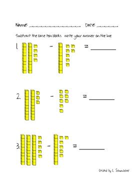 Base Ten Block Subtraction (with and without regrouping) | TPT