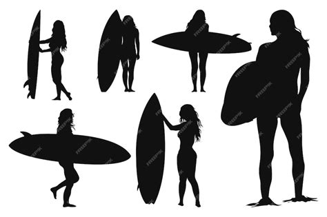 Premium Vector | Girls surfer silhouette vector set collection