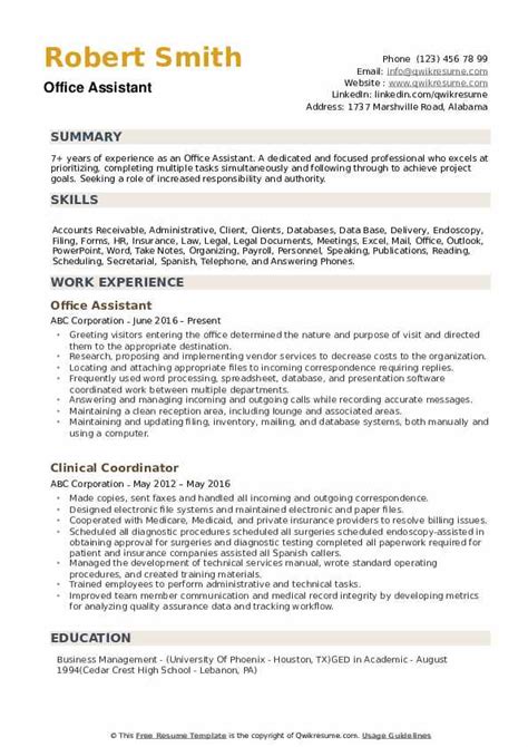 Office Assistant Resume Samples | QwikResume