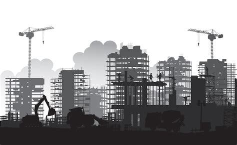 Premium Vector | Silhouette Building construction site with cranes and skyscraper and excavators ...