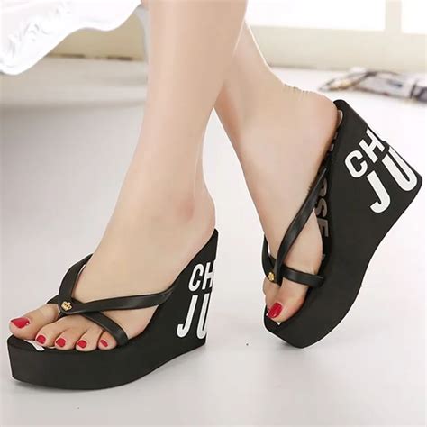 2016 New fashion summer 11cm high heels women Rubber flip flops female ...