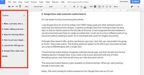 Google Docs adds automatic outline feature - CNET