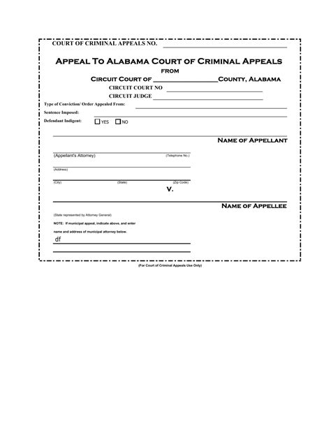 Alabama Appeal to Alabama Court of Criminal Appeals Download Fillable ...