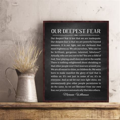 Our Deepest Fear by Marianne Williamson Deepest Fear poem wall | Etsy