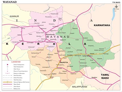 Wayanad District Map, Kerala District Map with important places of ...