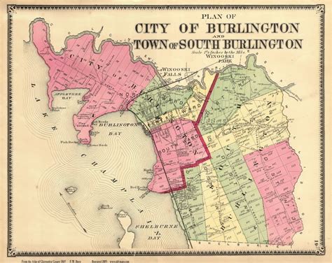 Burlington and South Burlington, Vermont 1869 Old Town Map Reprint ...