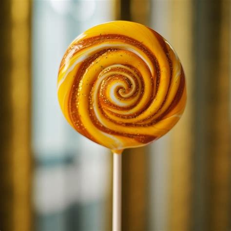 Premium AI Image | Vibrant Yellow Swirl Lollipop on a Stick Generative AI