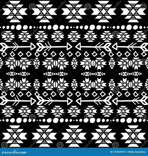 Tribal Apache Vector Seamless Border Pattern. Black and White or Stock Vector - Illustration of ...