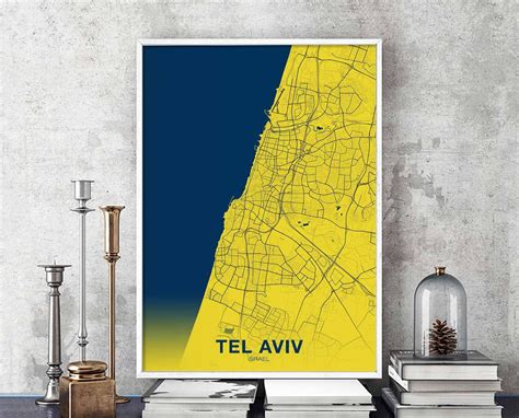 TEL AVIV Israel map poster color Hometown City Print Modern Home Decor Office Decoration Wall ...