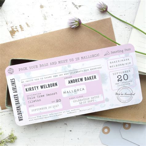 boarding pass wedding invitation vintage style by paper and inc | notonthehighstreet.com