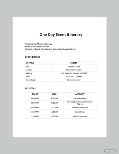 FREE 15+ Sample Event Itinerary Templates in PDF | MS Word | PSD | Google Docs | Pages