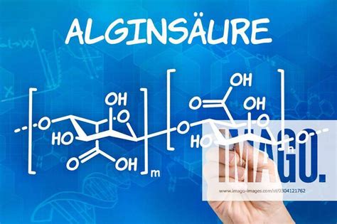 Hand with pen draws chemical structural formula of alginic acid, Hand with pen draws chemical