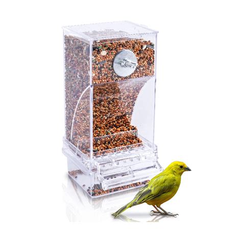 Mess Free Acrylic Automatic Bird Feeder Cup Parrot Cage Canary Finch Cockatiel Parakeet Seed