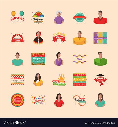 National hispanic heritage month symbols set Vector Image