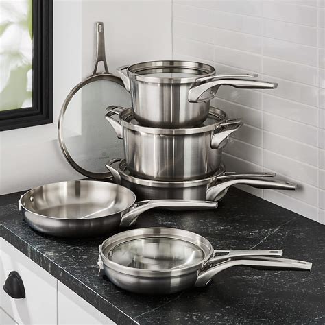 Calphalon Premier 10-Piece Space-Saving Stainless Steel Cookware Set + Reviews | Crate & Barrel