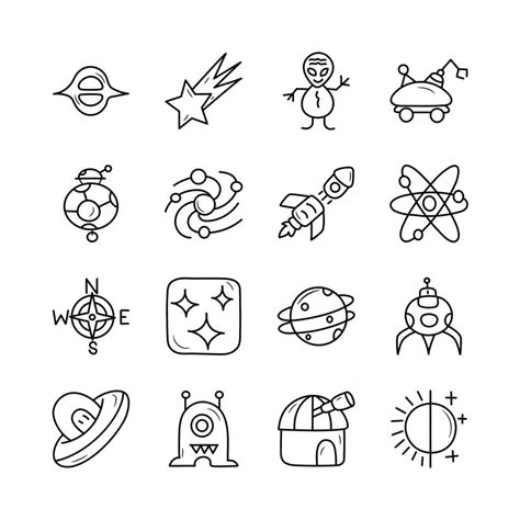 Premium Vector | Space vector outline hand draw icon set 1