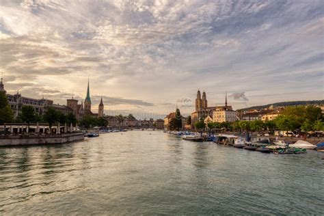 Panoramic View of Historic Zurich Downtown with Fraumunster and ...