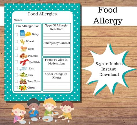 Food Allergy Form Food Allergy Info Sheet Daycare Forms - Etsy