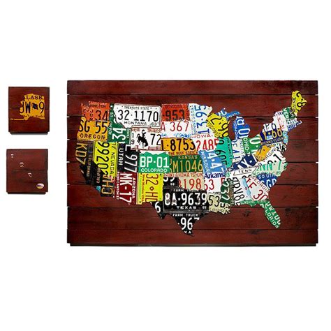 Uncommon Goods | Reclaimed License Plate Map | Decorative US License Plate Map Features ...