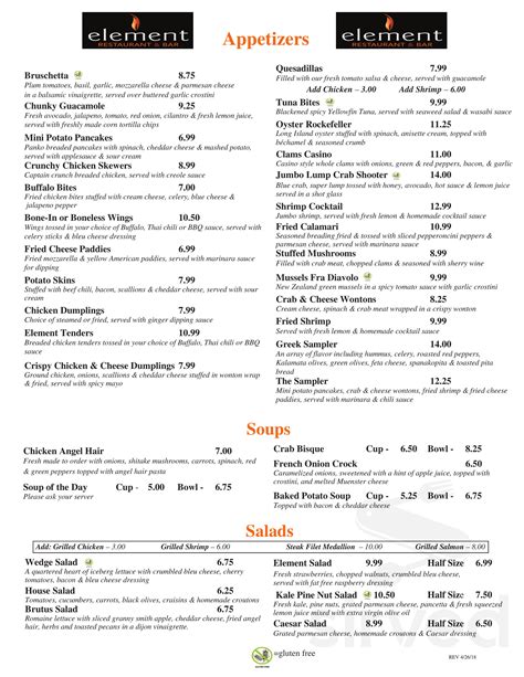 Element Restaurant & Bar menu in Stafford Township, New Jersey, USA