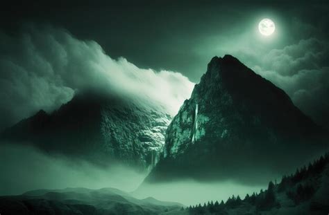 Premium AI Image | Over the dark green lights of the high mountains a ...