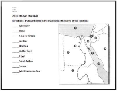 Egypt Map Quiz Worksheet